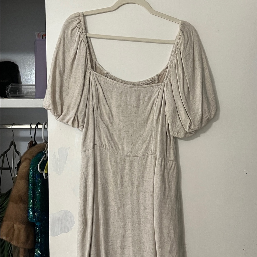 ABERCROMBIE tan linen puff sleeve dress NWT